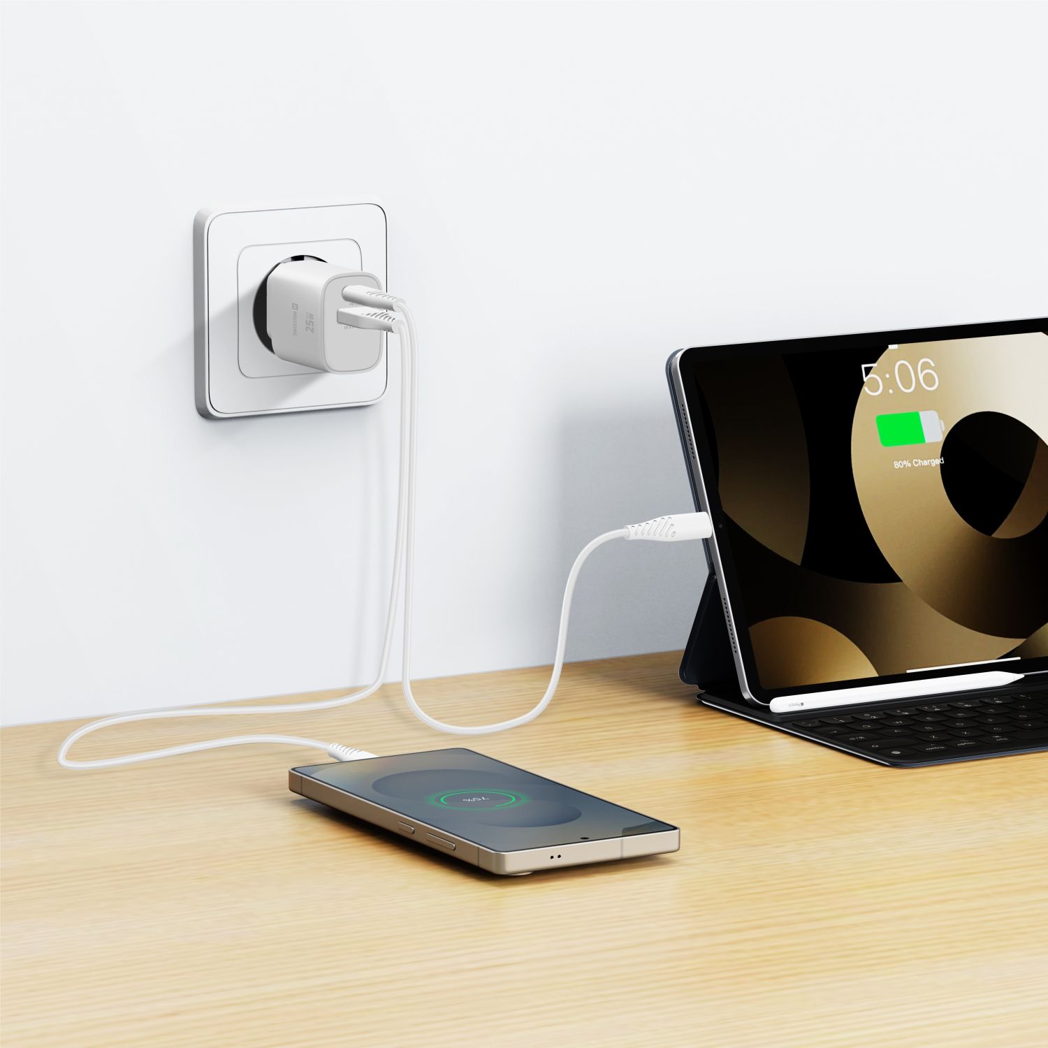 Swissten Síťový Adaptér Edge GaN 1x USB-C PD 25W + 1x USB-A 18W QC bílá