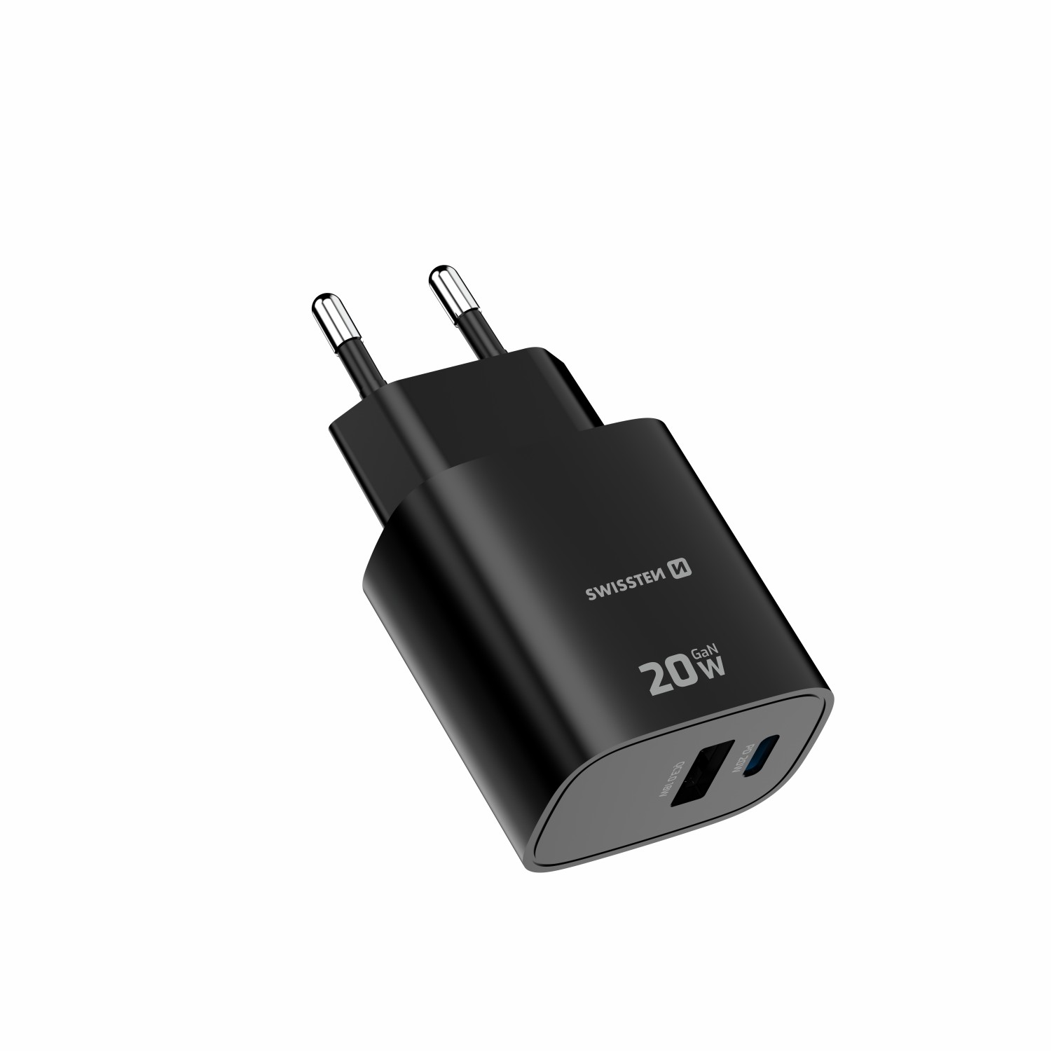 Swissten Síťový Adaptér Edge GaN 1x USB-C PD 20W + 1x USB-A 18W QC černá