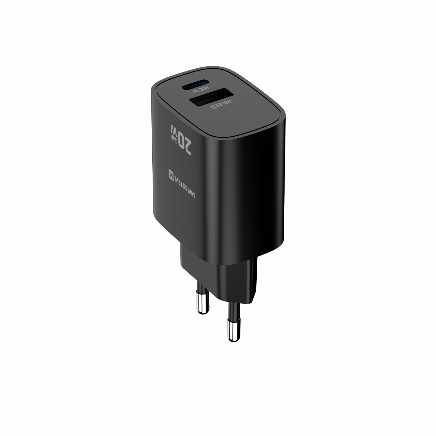 Swissten Síťový Adaptér Edge GaN 1x USB-C PD 20W + 1x USB-A 18W QC černá
