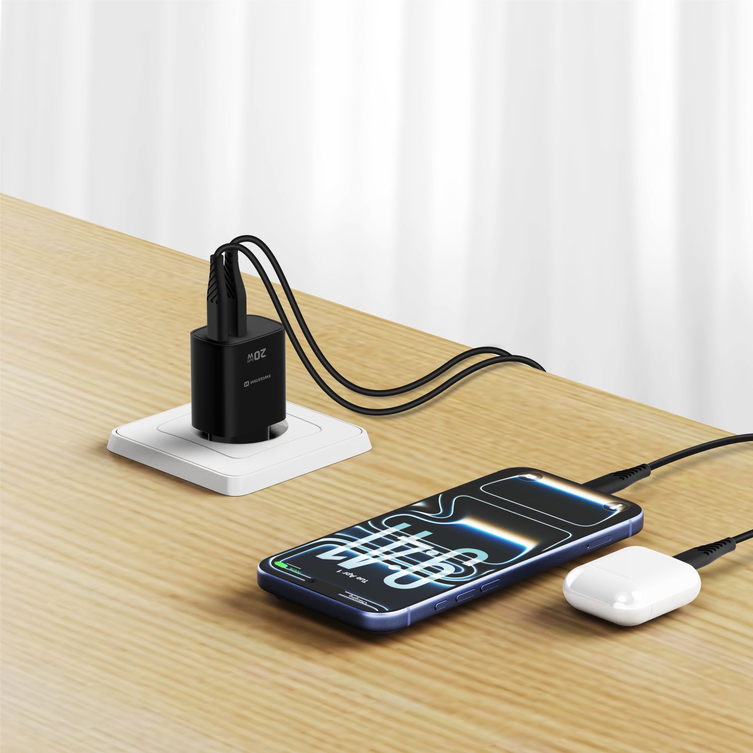 Swissten Síťový Adaptér Edge GaN 1x USB-C PD 20W + 1x USB-A 18W QC černá