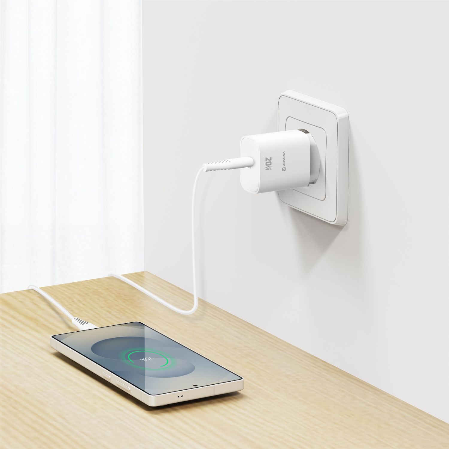 Swissten Síťový Adaptér Edge GaN 1x USB-C PD 20W bílá
