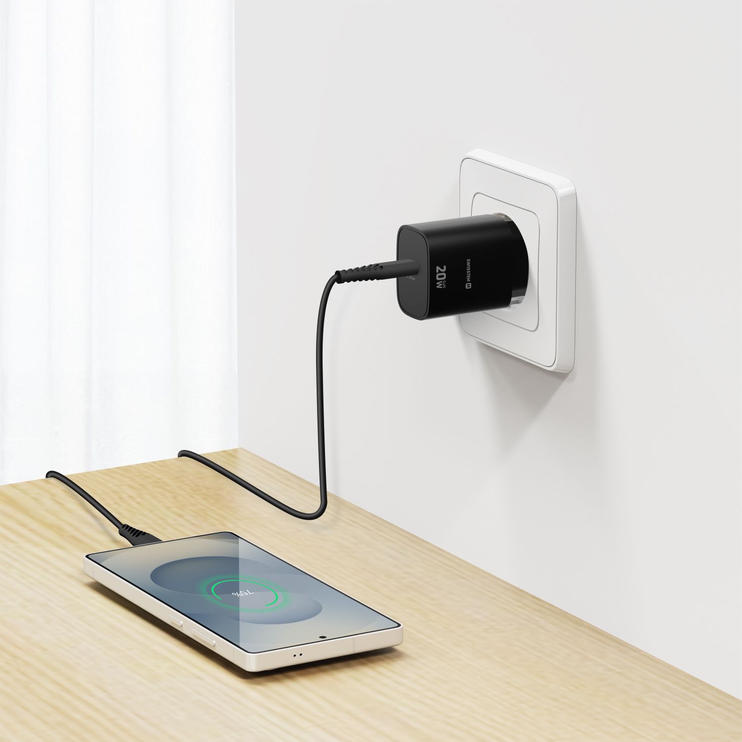 Swissten Síťový Adaptér Edge GaN 1x USB-C PD 20W černá