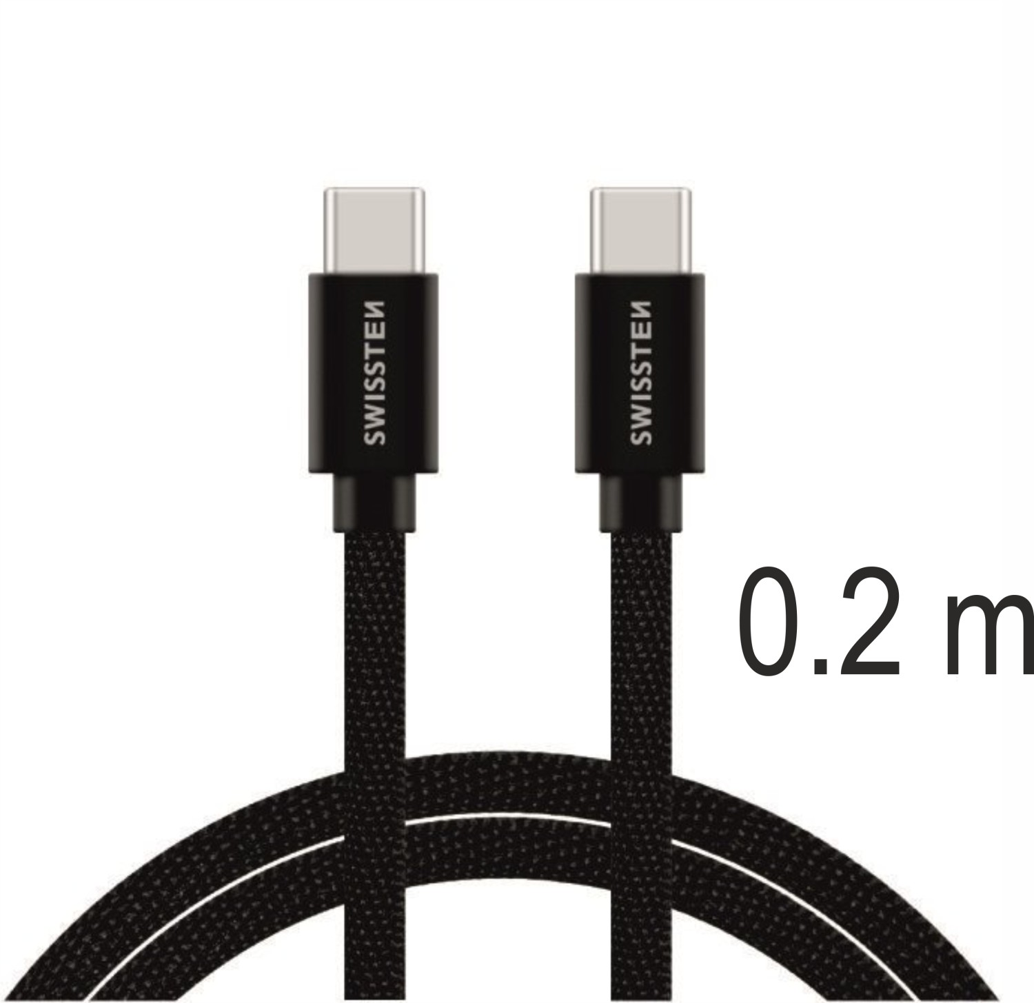 Datový Kabel Swissten Textile USB-C / USB-C 0.2 M černá