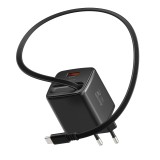 Swissten Adaptér SlideCHARGE GaN 45W, 1x USB-A 18W se zatahovacím USB-C kabelem 0.75 M černá