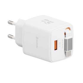 Swissten Adaptér SlideCHARGE GaN 30W, 1x USB-A 18W so zaťahovacím USB-C káblom 0.75 M biela