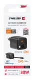 Swissten Adaptér SlideCHARGE GaN 30W, 1x USB-A 18W se zatahovacím USB-C kabelem 0.75 M černá