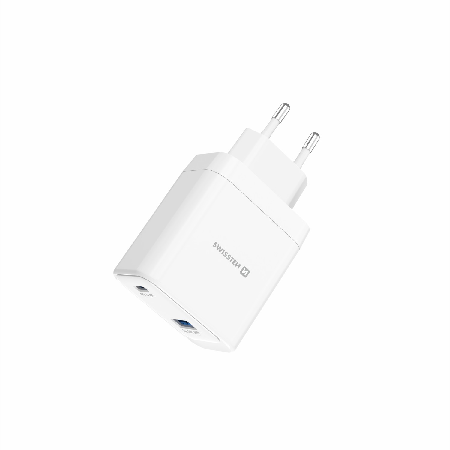 Swissten Síťový Adaptér GaN 1x USB-C 45W PD + 1x USB-A 18W QC bílá
