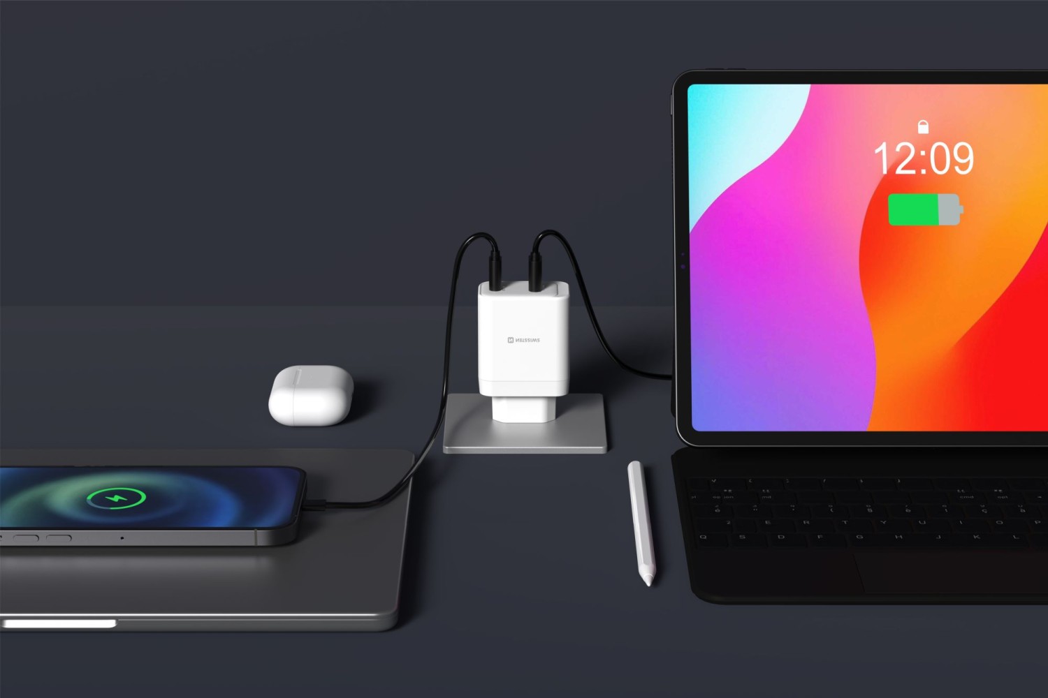Swissten Síťový Adaptér GaN 1x USB-C 45W PD + 1x USB-A 18W QC bílá