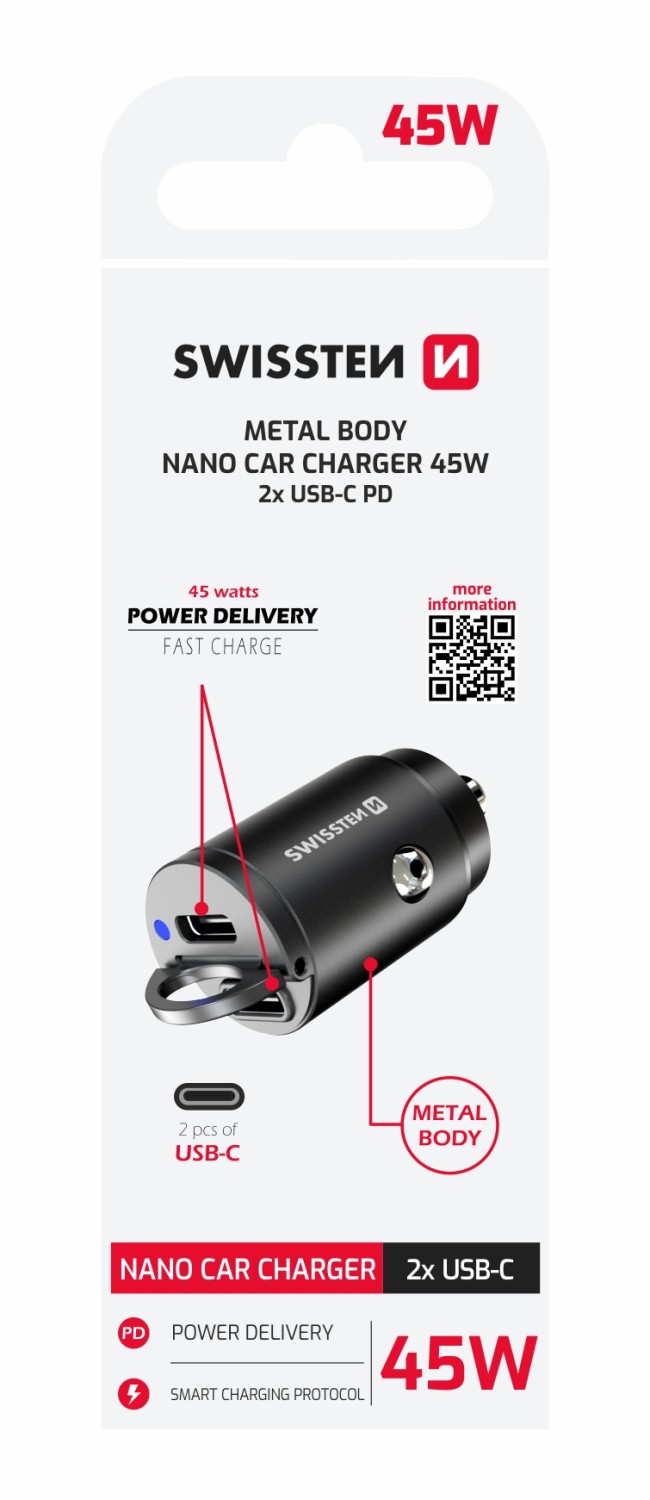 Swissten CL Adaptér Power Delivery 2x USB-C 45W Nano černá