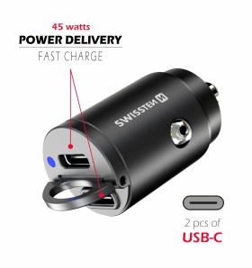 Swissten CL Adaptér Power Delivery 2x USB-C 45W Nano čierna