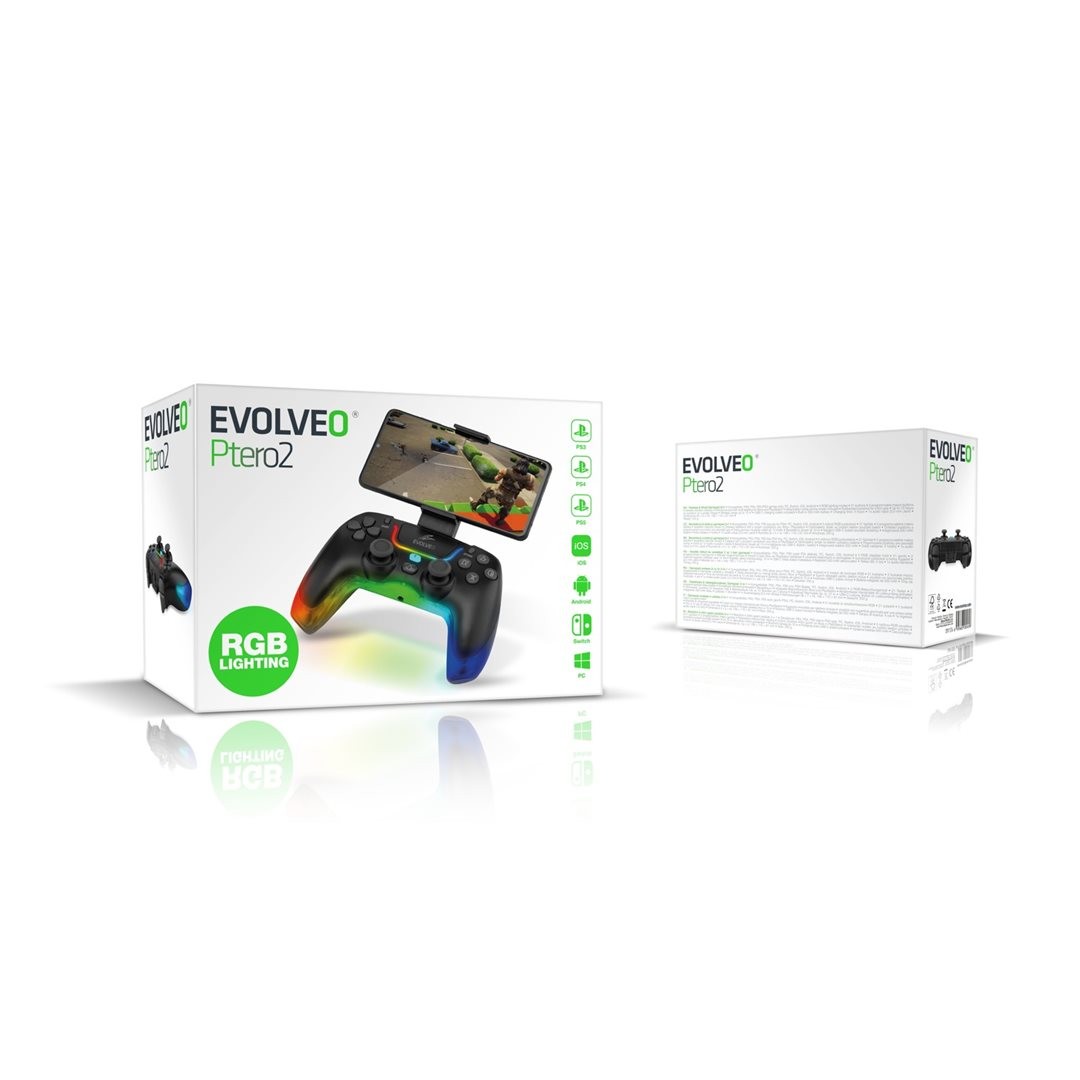 Evolveo Ptero2, bezdrátový gamepad pro PC, PS3/4/5, iOS, Android, Switch, černá