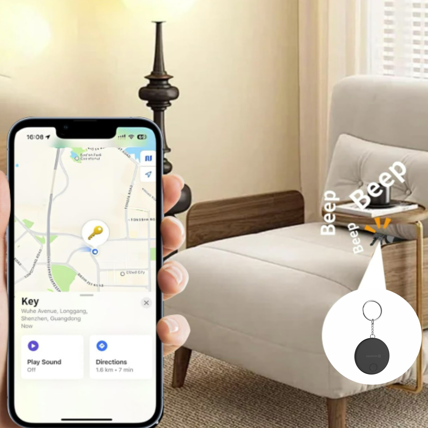 Swissten Find Tag chytrý lokátor s funkcí Apple Find My černá