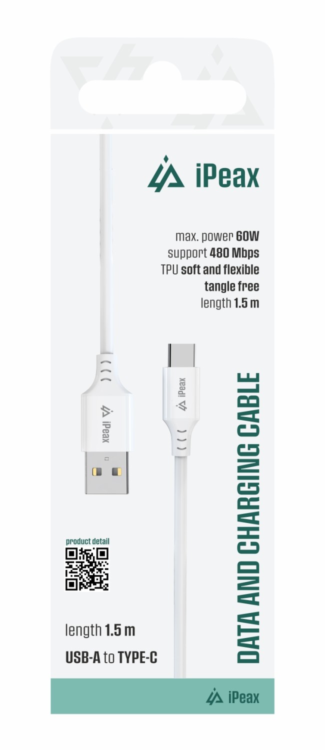 iPEAX TPU kabel USB-A / USB-C 1,5M, USB 2.0 bílá
