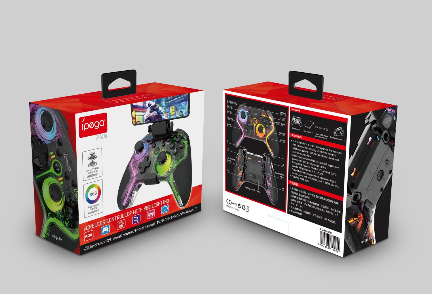 iPega 9666TH Bluetooth RGB Gamepad pro Android/iOS/PS3/PS4/PC/N-Switch Black