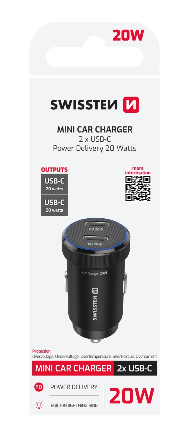 Swissten CL Adaptér 2x USB-C PD, 20W černá