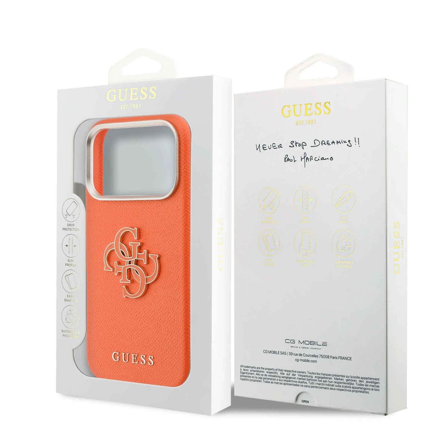 Guess PU Resin Logo Zadní Kryt pro iPhone 17 Pro Orange