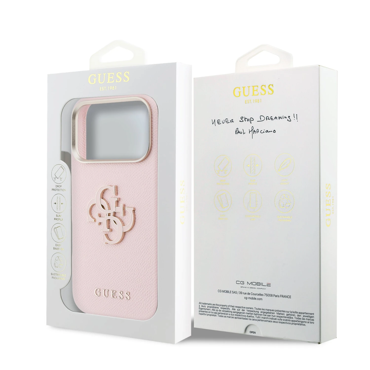 Guess PU Resin Logo Zadní Kryt pro iPhone 17 Pro Max Pink