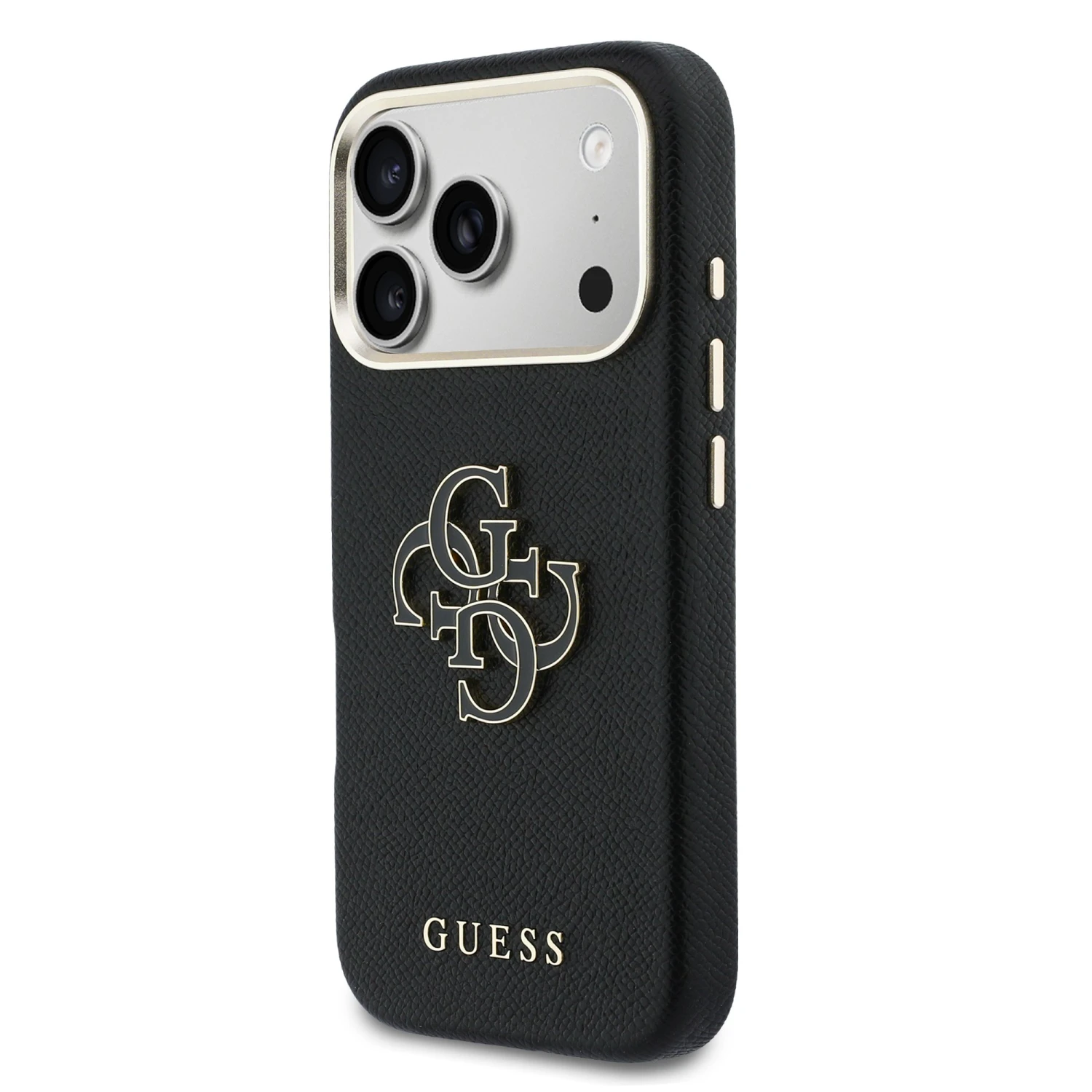 Guess PU Resin Logo Zadní Kryt pro iPhone 17 Pro Black