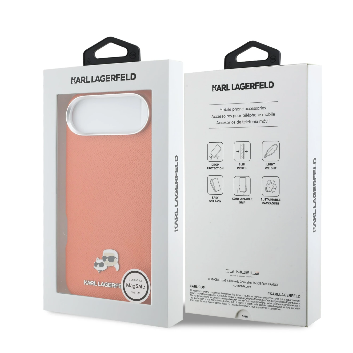 Karl Lagerfeld PU Karl and Choupette Heads Pins MagSafe Zadní Kryt pro iPhone Air Orange