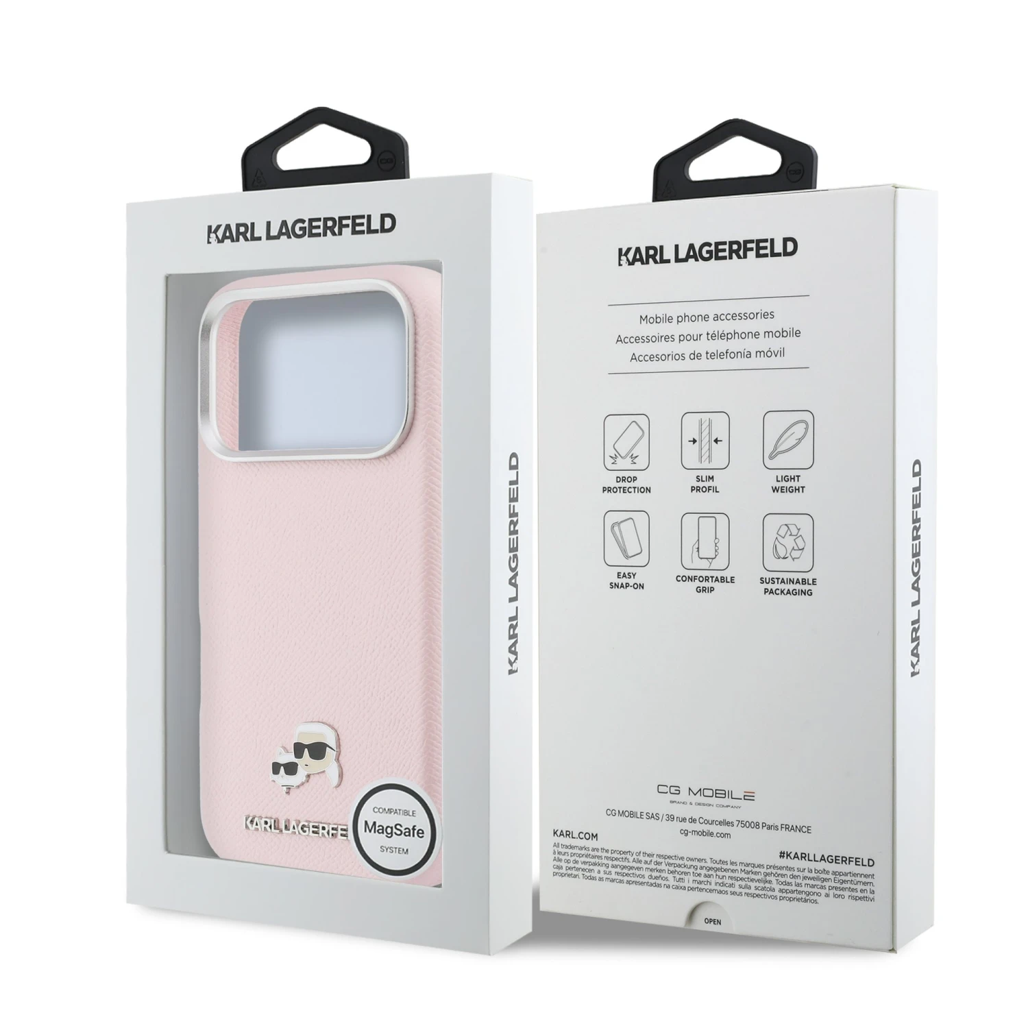 Karl Lagerfeld PU Karl and Choupette Heads Pins MagSafe Zadný Kryt pre iPhone 17 Pre Pink