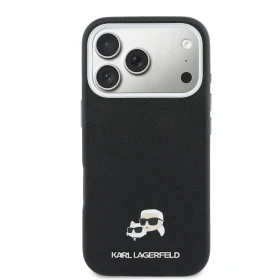 Zadný kryt Karl Lagerfeld PU Karl and Choupette Heads Pins MagSafe pre Apple iPhone 17 Pro Max, čierna