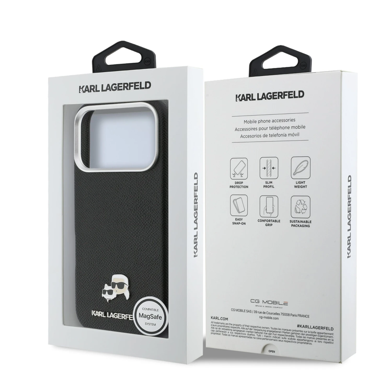 Karl Lagerfeld PU Karl and Choupette Heads Pins MagSafe Zadní Kryt pro iPhone 17 Pro Black