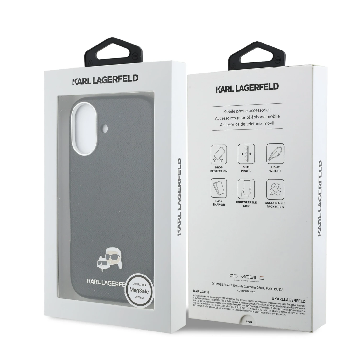 Karl Lagerfeld PU Karl and Choupette Heads Pins MagSafe Zadní Kryt pro iPhone 17 Black