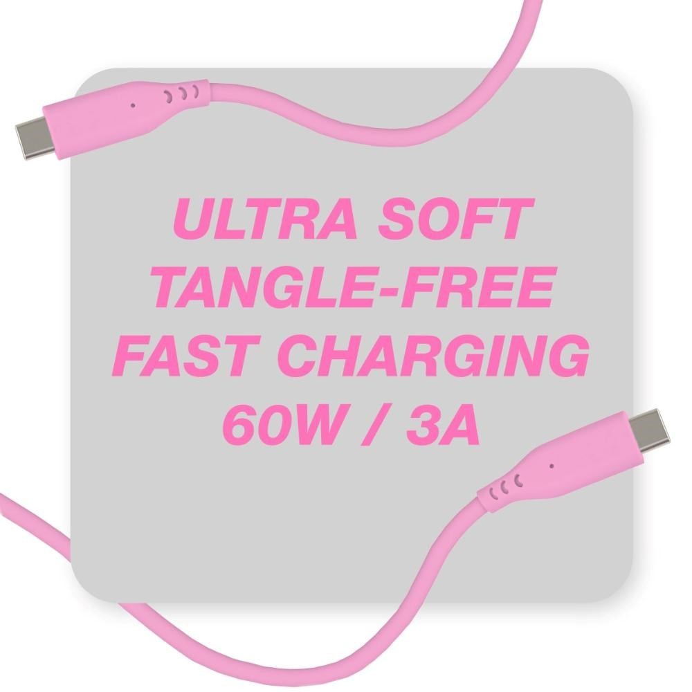 Silikonový Kabel PREMIUMCORD USB-C na USB-C, 60W, 480Mbps, 1,5m, růžová