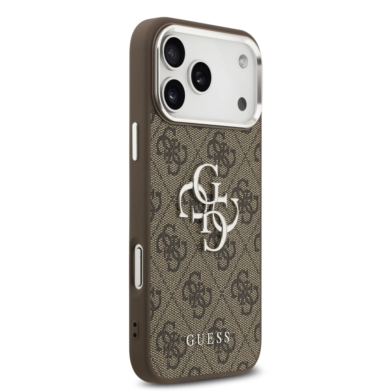 Guess PU 4G Metal Logo Zadní Kryt pro iPhone 17 Pro Max Silver Brown