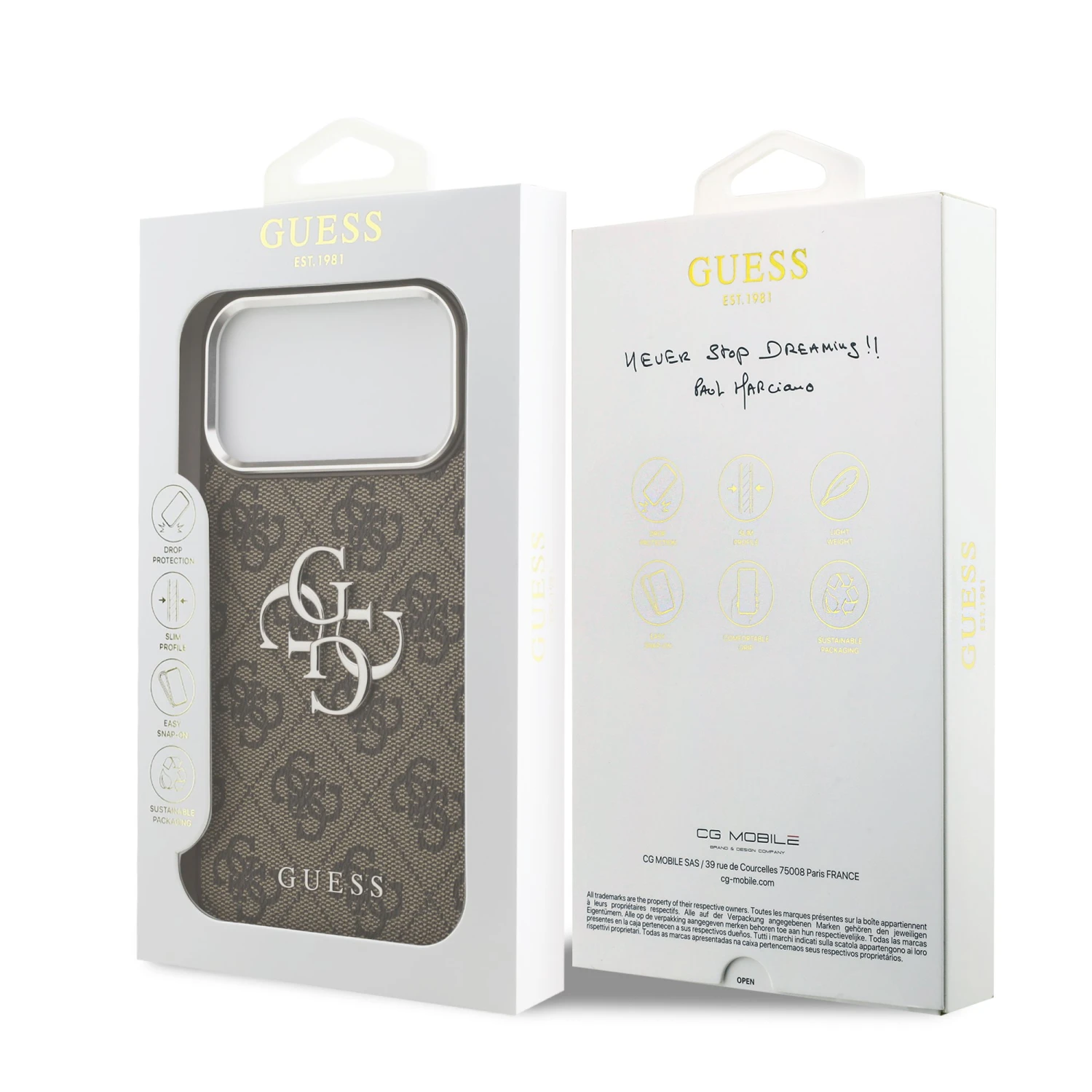 Guess PU 4G Metal Logo Zadní Kryt pro iPhone 17 Pro Max Silver Brown