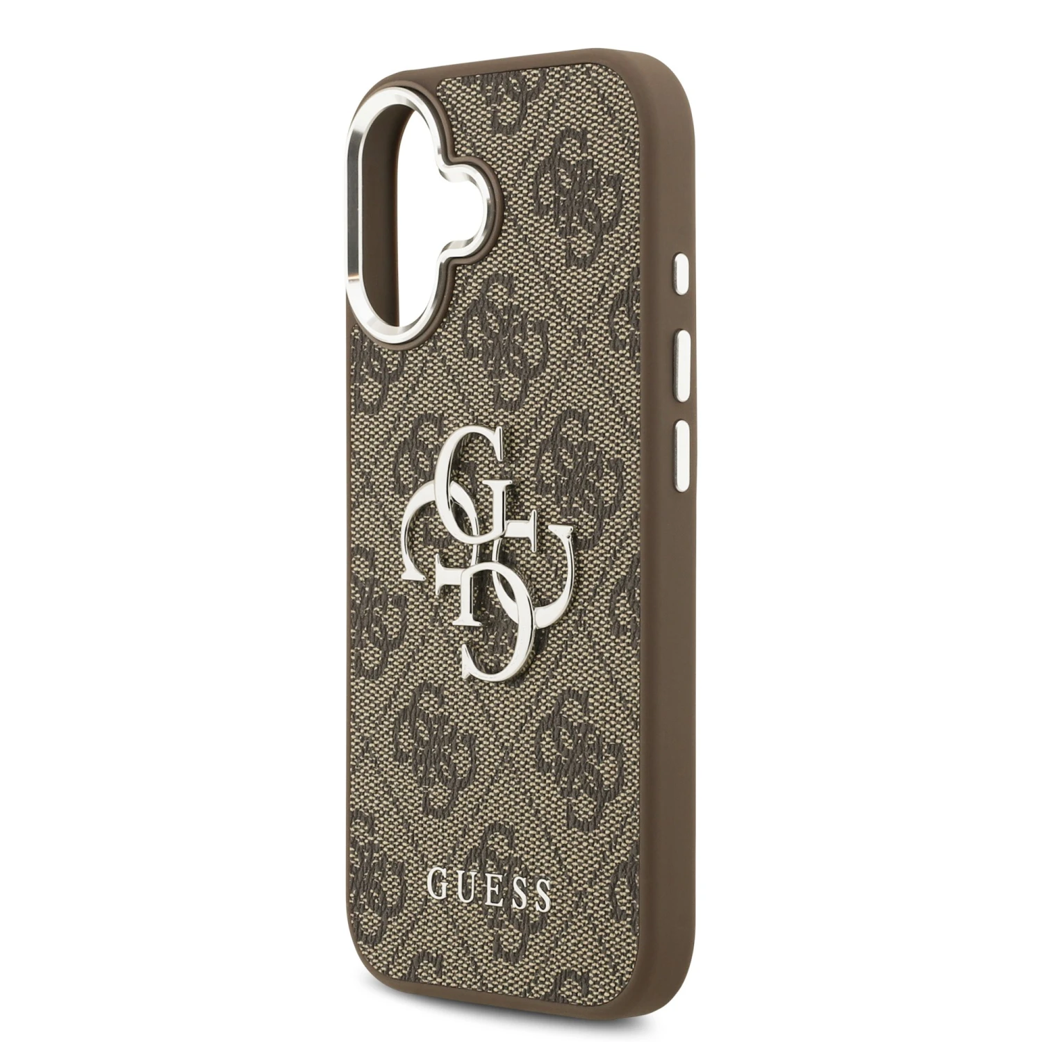 Guess PU 4G Metal Logo Zadní Kryt pro iPhone 17 Silver Brown
