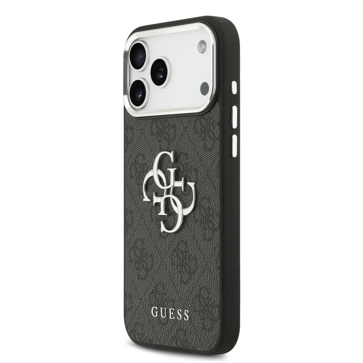 Guess PU 4G Metal Logo Zadní Kryt pro iPhone 17 Pro Max Silver Black
