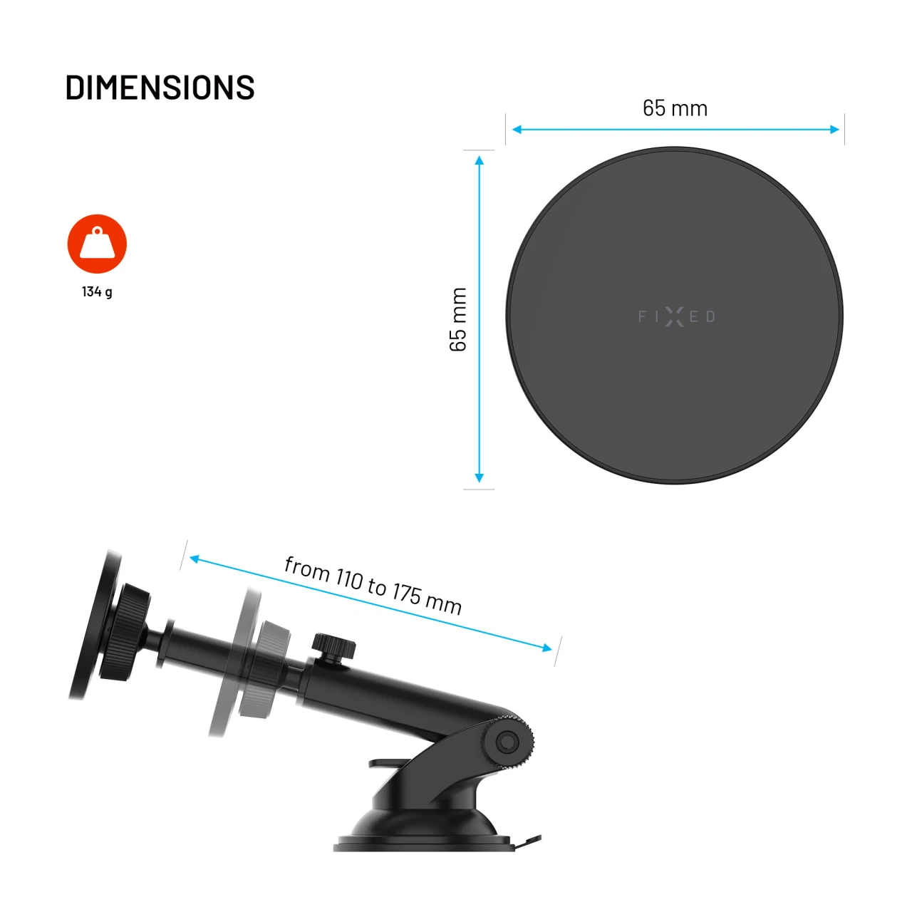 Magnetický držák FIXED MagCircle XL s přísavkou na sklo nebo palubní desku a podporou MagSafe, černý