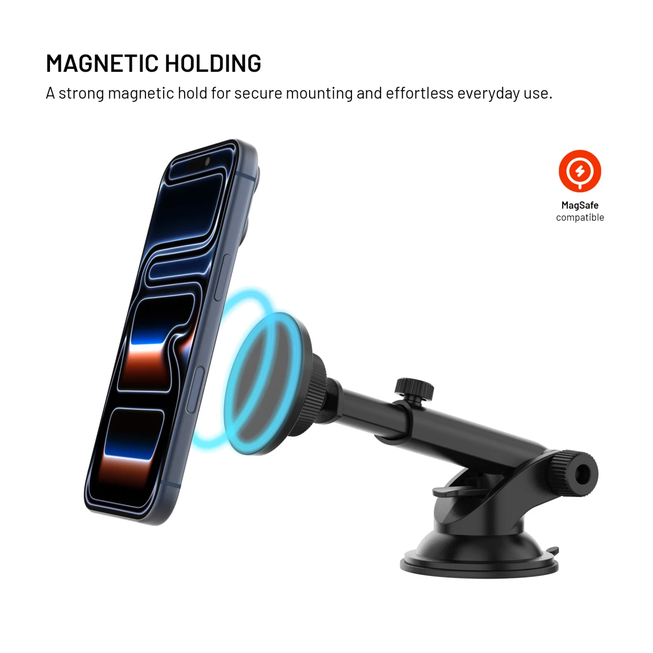 Magnetický držák FIXED MagCircle XL s přísavkou na sklo nebo palubní desku a podporou MagSafe, černý