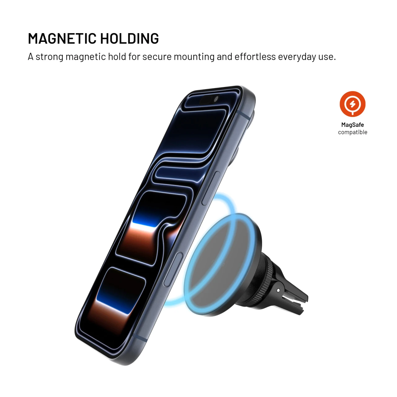 Magnetický držák FIXED MagCircle do ventilace s podporou MagSafe, černý