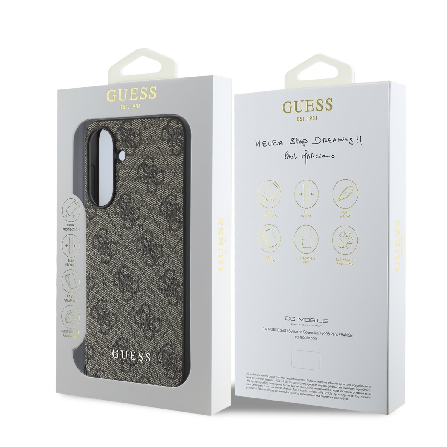 Zadní kryt Guess 4G Charm pro Samsung Galaxy A37, hnědá