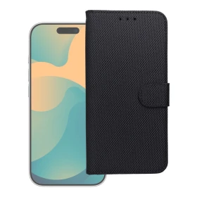 Anti-Theft 4Card RFID Book Case for IPHONE 17 PRO MAX black tech fabric