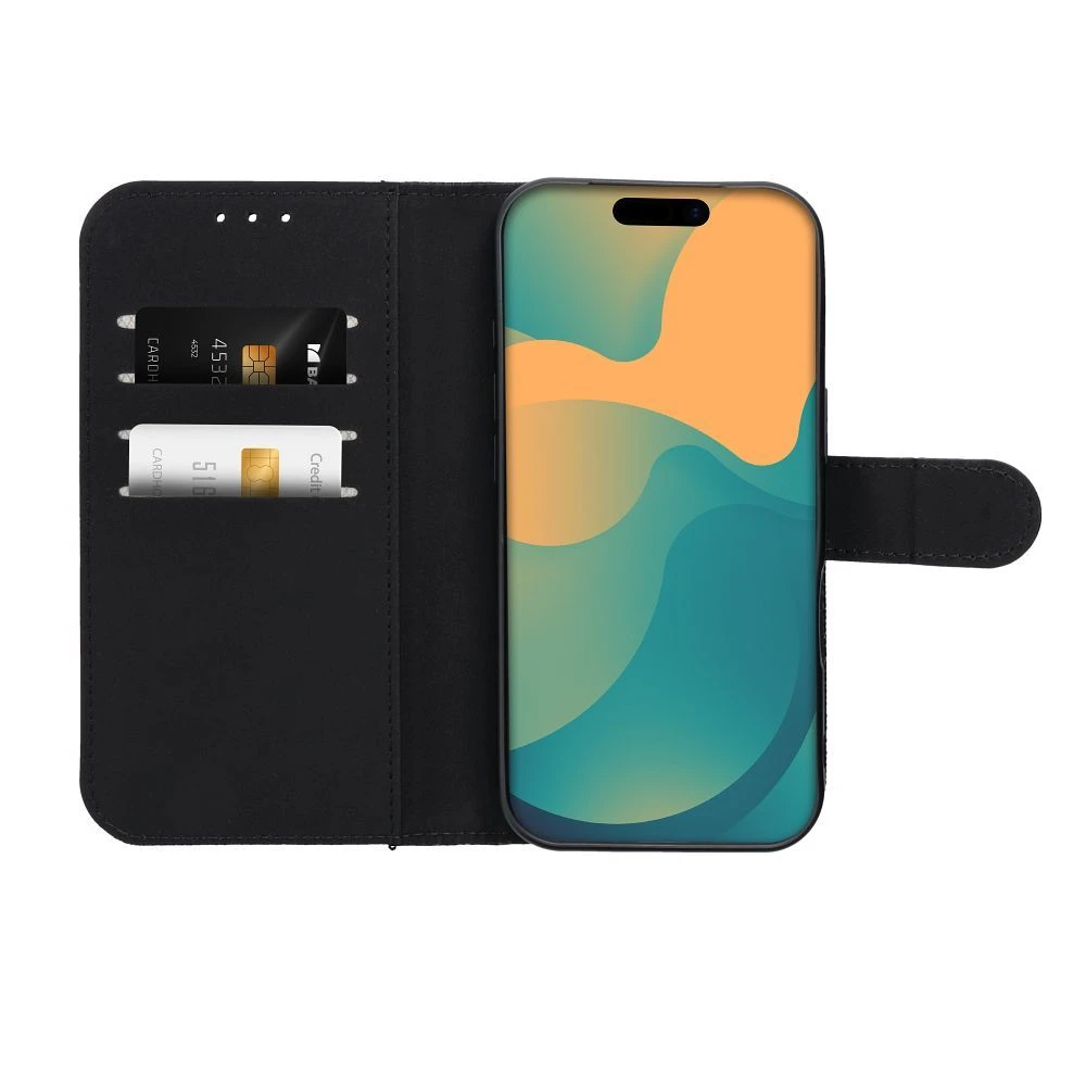 Anti-Theft 4Card RFID Book Case for IPHONE 17 PRO MAX black tech fabric