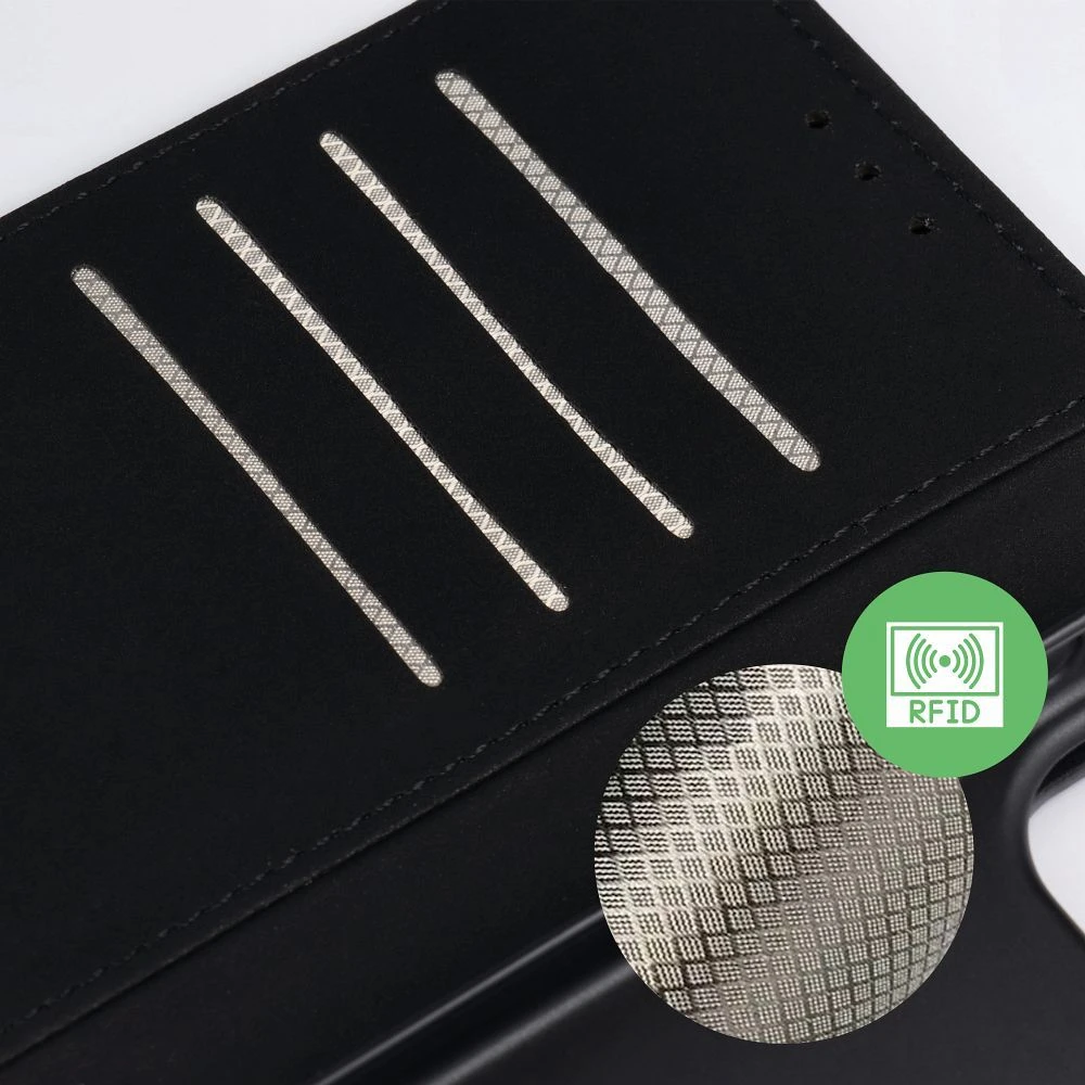 Anti-Theft 4Card RFID Book Case for XIAOMI Redmi Note 15 PRO 5G black tech fabric