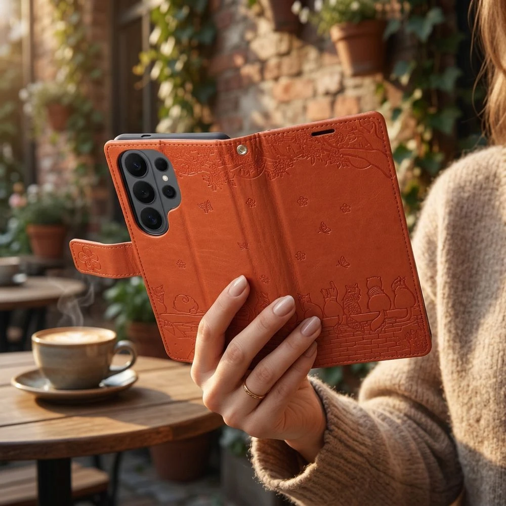 MEZZO Book case for SAMSUNG A57 cats brown