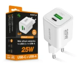 Rychlá nabíječka ALIGATOR Mini, PD 25W, USB + USB-C, bílá