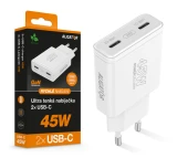 Rychlá nabíječka ALIGATOR slim, PD 45W, 2xUSB-C, bílá
