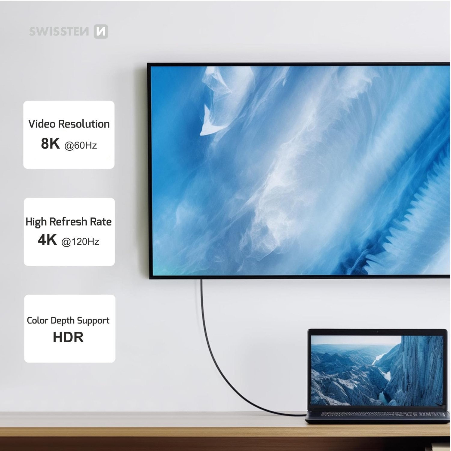 Swissten datový video kabel USB 4.0, USB-C, 240W, 8K@60Hz, 40 GB/s, 1,5m, černá
