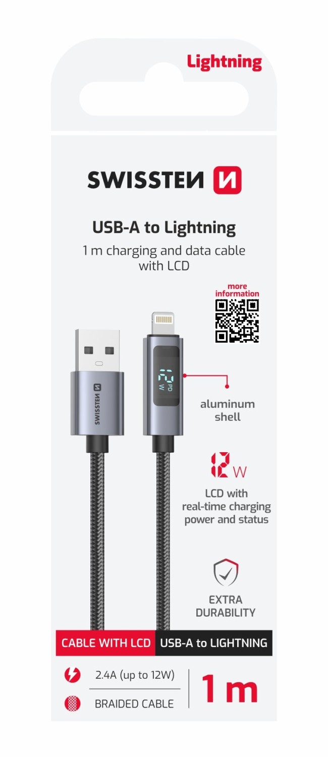 Swissten LCD kabel USB-A / lightning 1m