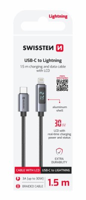  Swissten LCD kabel USB-C / lightning 1,5m
