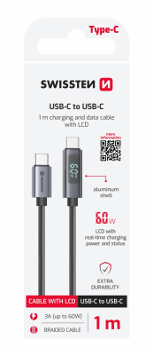 Swissten LCD kabel USB-A / USB-C 1m