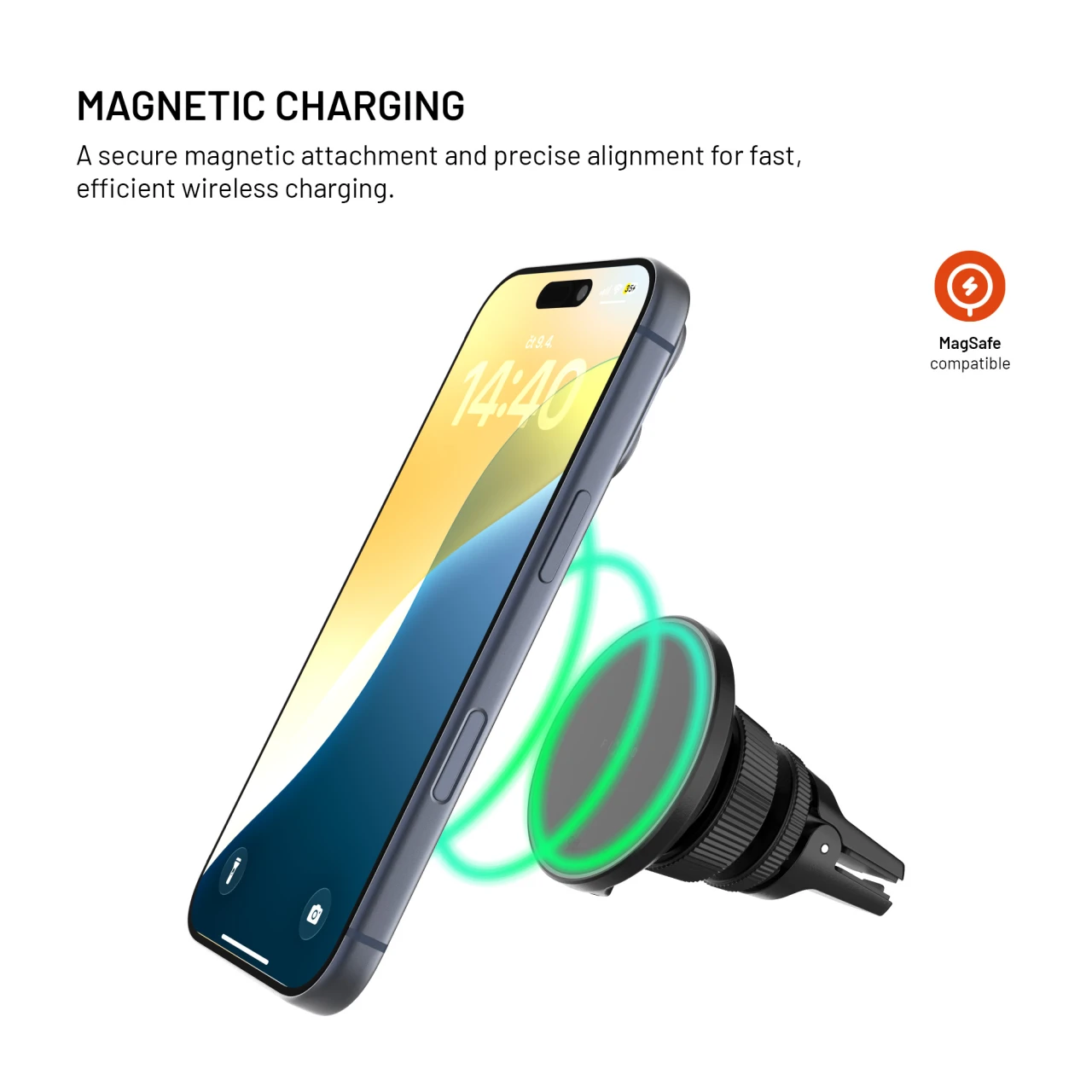 Držák s bezdrátovým nabíjením FIXED MagRound 3 s podporou uchycení MagSafe, 25W, Qi2.2, černá
