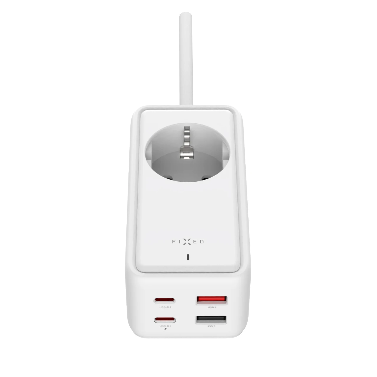 Síťový prodlužovací adaptér FIXED Charging Strip s 2x USB-C a 2x USB, GaN III, 3m, PD 65W, bílá
