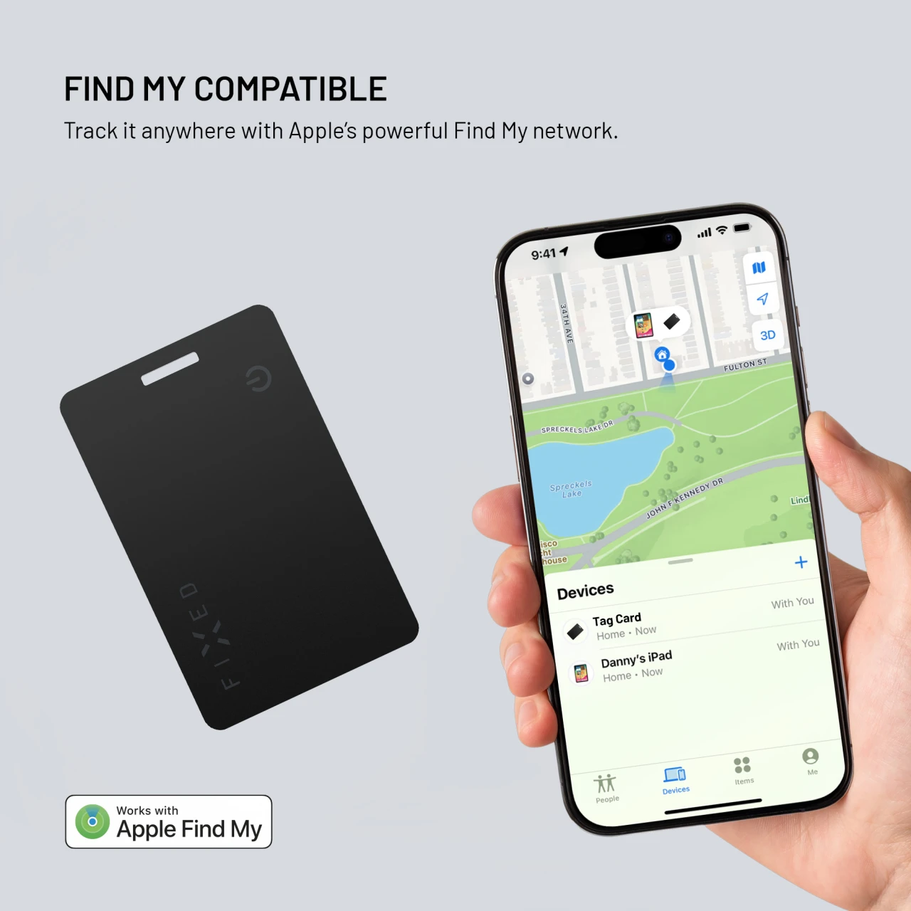 Smart tracker FIXED Tag Card 2 s podporou Find My, bezdrátové nabíjení, černý