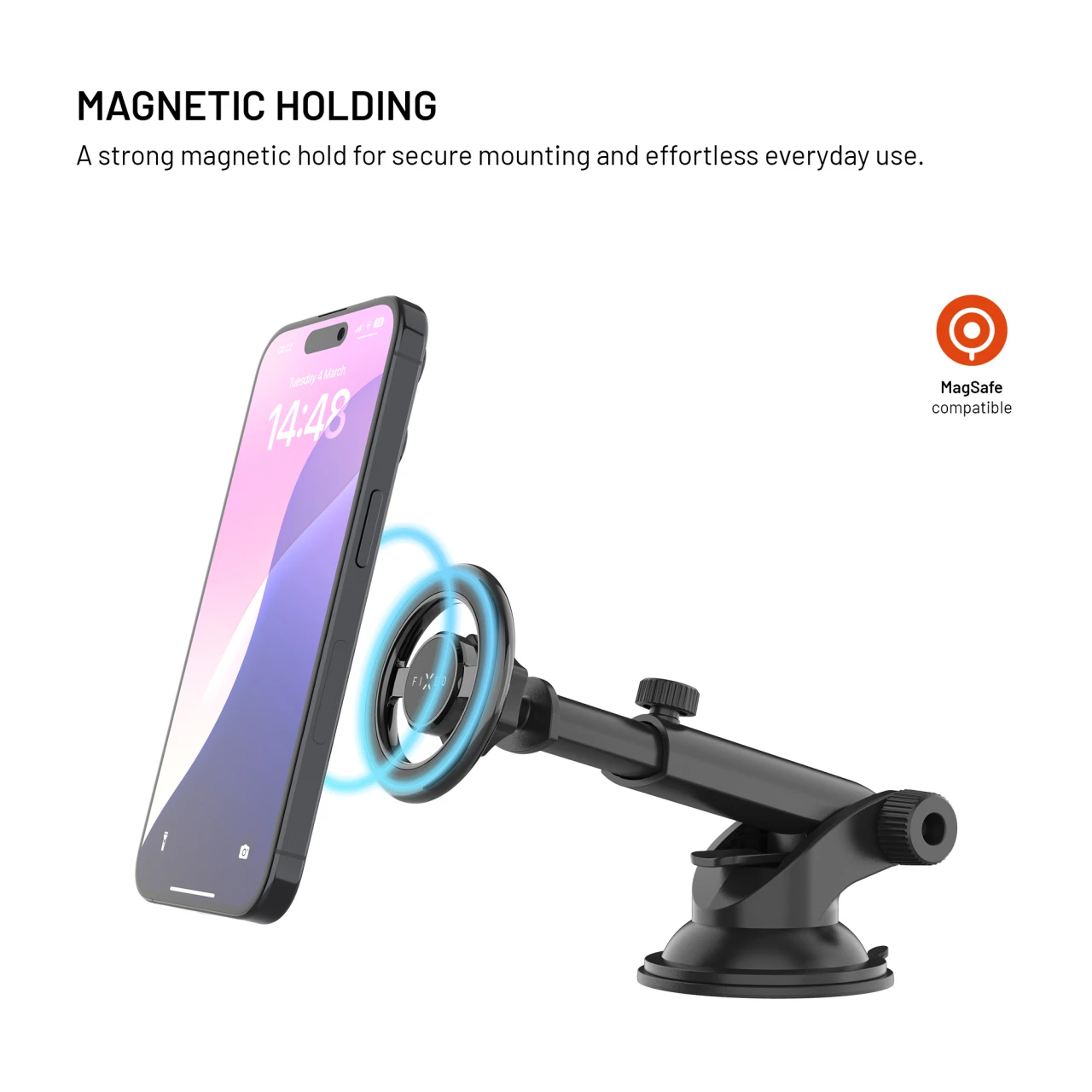 Magnetický kovový držák FIXED MagMount XL s přísavkou na sklo s podporou MagSafe, černá